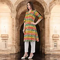 Printed Cotton Kurta for Women, Multi-Coloured