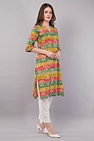 Printed Cotton Kurta for Women, Multi-Coloured