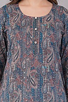 Women's Printed Cotton Kurta, Blue and Pink Paisley Pattern