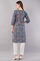 Women's Printed Cotton Kurta, Blue and Pink Paisley Pattern