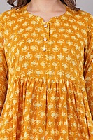 Anarkali Printed Yellow Cotton Kurta / kurti for Women, Knee Length