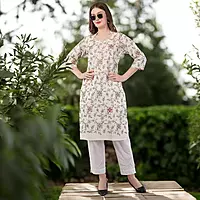 Cotton Embroidered Kurta for Women, Floral Design