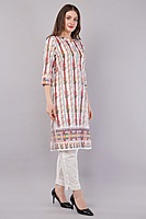 Printed Cotton Chikankari Kurta for Women, Floral Design, 3/4 Sleeves