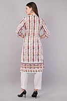 Printed Cotton Chikankari Kurta for Women, Floral Design, 3/4 Sleeves
