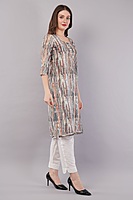 Women's Printed and Embroidered Chinkari Kurta, 3/4 Sleeves, Knee Length