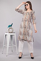 Women's Printed and Embroidered Chinkari Kurta, 3/4 Sleeves, Knee Length