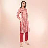 Women Red Pure Cotton Straight Printed Three-Quarter Sleeves Salwar Suit Set