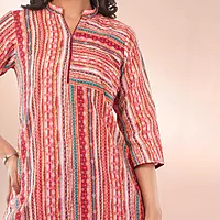 Women Red Pure Cotton Straight Printed Three-Quarter Sleeves Salwar Suit Set