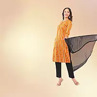 Women's Yellow Pure Cotton Straight Printed Three-Quarter Sleeves Kurta Set