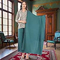 Women Multicolor Crepe Straight Above Knee Geometric Printed Salwar Suit Set