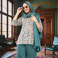 Women Multicolor Crepe Straight Above Knee Geometric Printed Salwar Suit Set