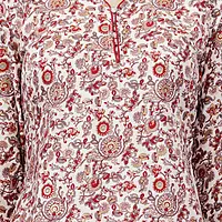 Cotton Floral Print Kurta, 3/4 Sleeves, White and Red Paisley Pattern