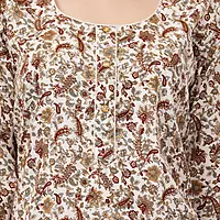 Floral Paisley Print Cotton Kurta, 3/4 Sleeve, Brown and White