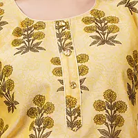 Floral Print Chanderi Kurta, 3/4 Sleeve, Yellow