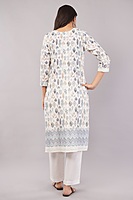 Cotton Salwar Suit Set, Printed Leaf Pattern with Embroidery, White Dupatta, Full Sleeves