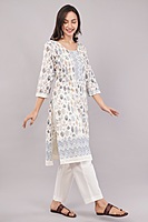 Cotton Salwar Suit Set, Printed Leaf Pattern with Embroidery, White Dupatta, Full Sleeves