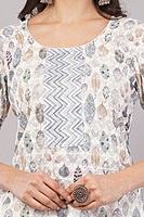 Cotton Salwar Suit Set, Printed Leaf Pattern with Embroidery, White Dupatta, Full Sleeves