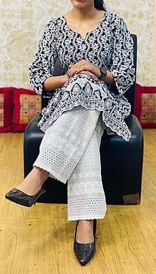 Cotton Lucknowi Chikan Palazzo-Black