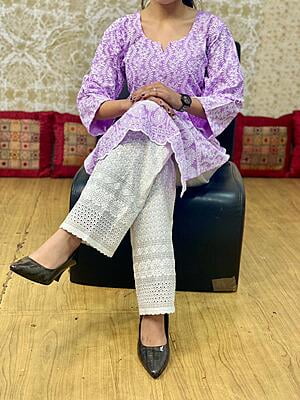 Cotton Lucknowi Chikan Palazzo-Purple