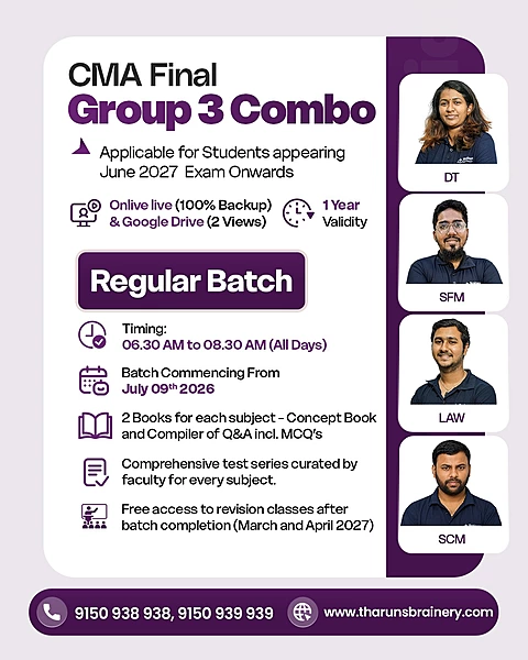 CMA Final Group 3 Combo | Regular Batch | Online Live + Recorded | June 2027 Exam