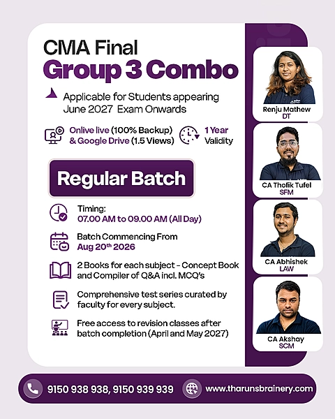 CMA Final Group 3 Combo | Regular Batch | Online Live + Recorded | June 2027 Exam