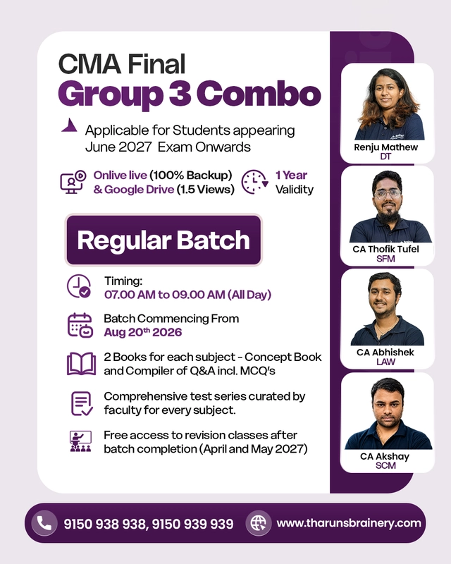 CMA Final Group 3 Combo | Regular Batch | Online Live + Recorded | June 2027 Exam