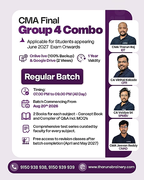 CMA Final Group 4 Combo | Regular Batch | Online Live + Recorded | June 2027 Exam