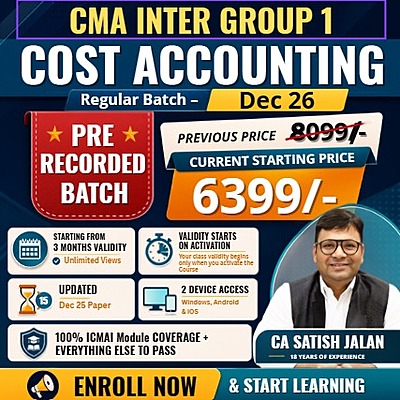 CMA Inter Cost Accounting (Group 1) By CA Satish Jalan CMA Inter Cost Accounting (Group 1) By CA Satish Jalan