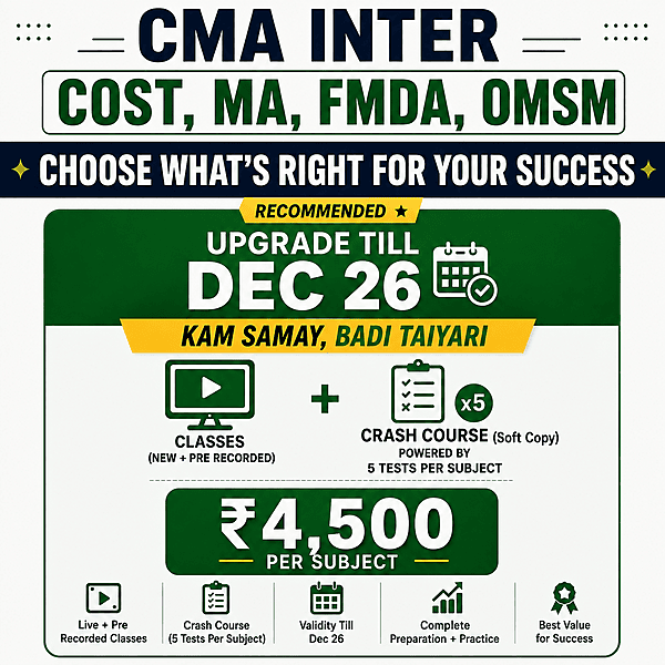 CMA Inter Class Extension + Free Upgrade Till Dec 26 By SJC Institute