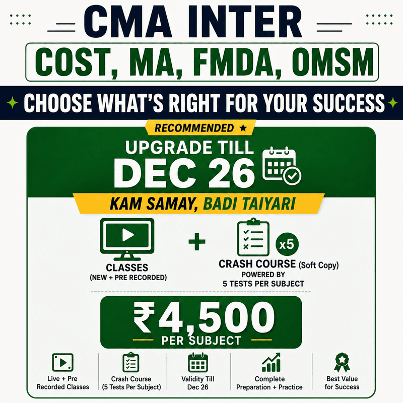 CMA Inter Class Extension + Free Upgrade Till Dec 26 By SJC Institute