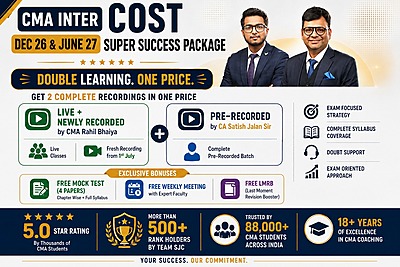 CMA Inter Cost Accounting Latest Batch For Dec 26 & June 27 By SJC Team - Build to make you Pass CMA Inter Cost Accounting Latest Batch For Dec 26 & June 27 By SJC Team - Build to make you Pass