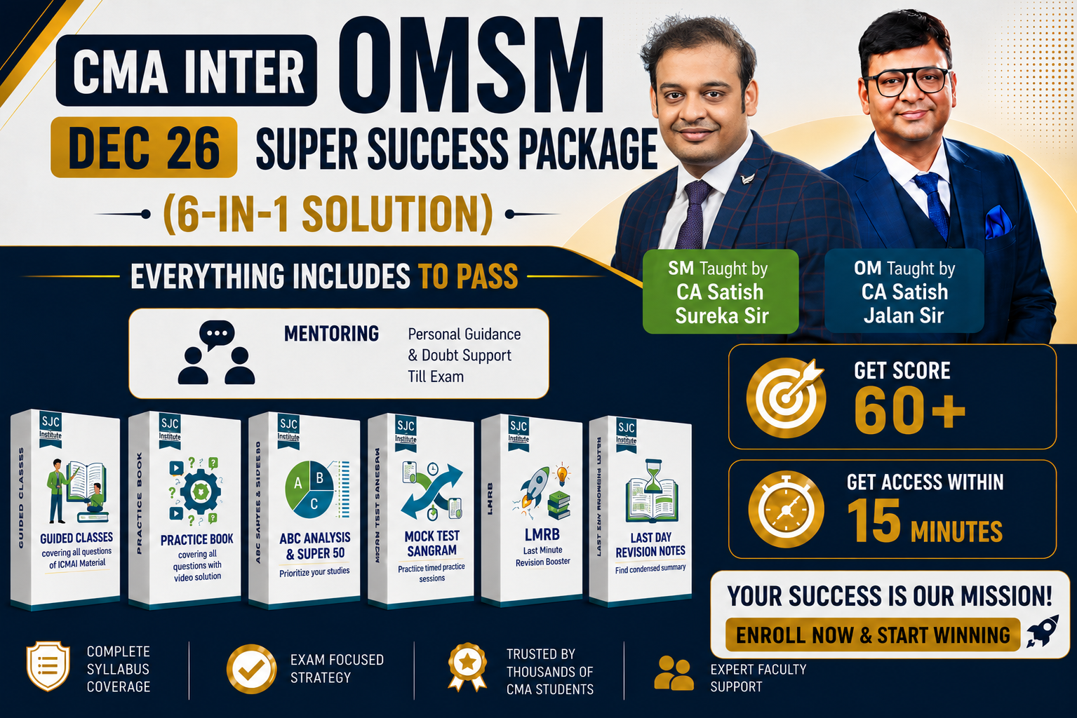 CMA Inter OMSM Dec 26 – Super Success Package of 6 Solution in 1 Combo - Aim 60+ Marks - OM Taught by CA Satish Jalan Sir & SM Taught by CA Satish Sureka