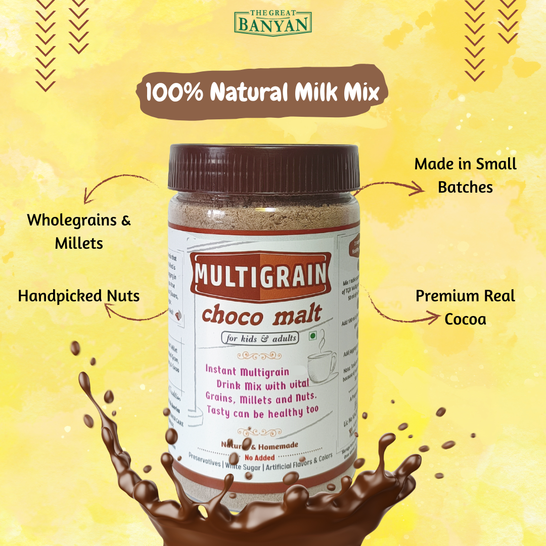 The Great Banyan Multigrain Choco Malt - Made with Millets, Nuts & Wholegrains | No White Sugar, No Preservative Chocolate Drink Mix