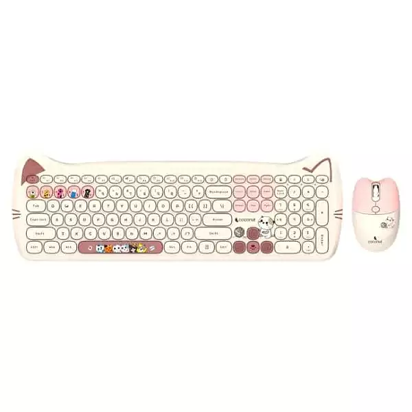 Coconut Poppy Retro Wireless Keyboard & Mouse (Milk Tea, Vintage Charm with Modern Functionality, Stylish Design, Comfortable Typing Experience, 1 Year Warranty)