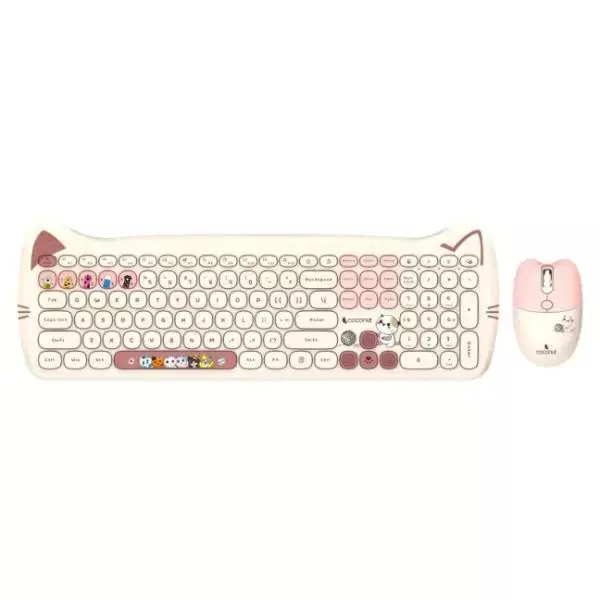 Coconut Poppy Retro Wireless Keyboard & Mouse (Milk Tea, Vintage Charm with Modern Functionality, Stylish Design, Comfortable Typing Experience, 1 Year Warranty)