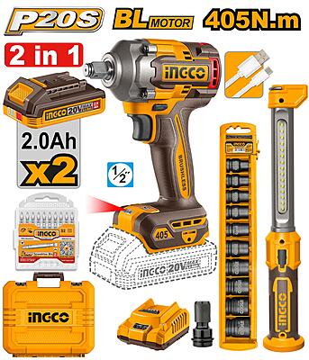 INGCO Cordless Impact Wrench 2 Pcs Kit COSLI23056