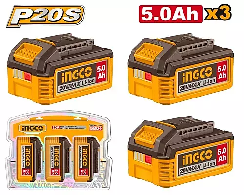 INGCO 3 Pcs Lithium-Ion Battery Kit COSLI251198 (5.0A)