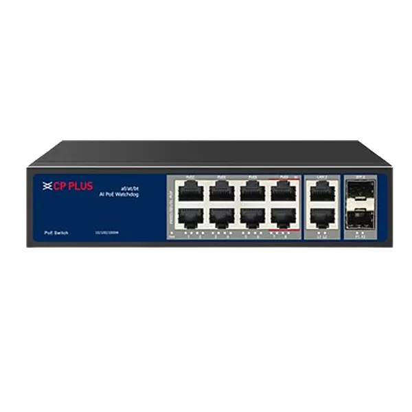 CP PLUS POE SWITCH 8 PORT GIGA +2UPLINK  GIGA + UPLINK 2 SFP CP-ANW-GPU8G2F2-N12