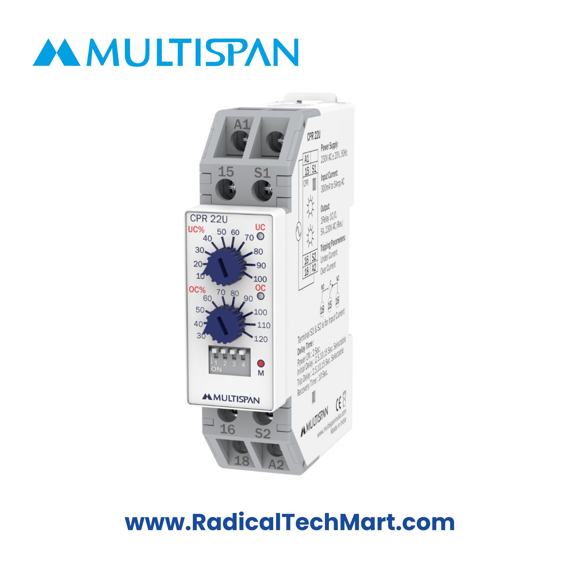 Multispan CPR-22U Current Protection Relay - Side View