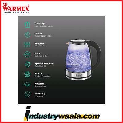 Warmex EK 09 TL Borosilicate Glass Electric Kettle 1.8L 1500W