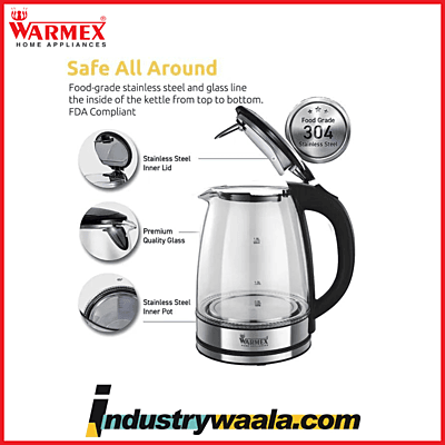 Warmex EK 09 TL Borosilicate Glass Electric Kettle 1.8L 1500W