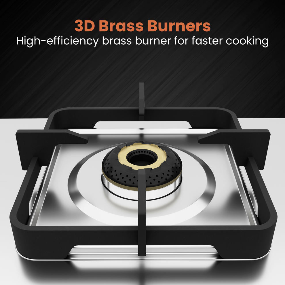Matte Stainless Steel Cooktop Manual Ignition 3 Burner