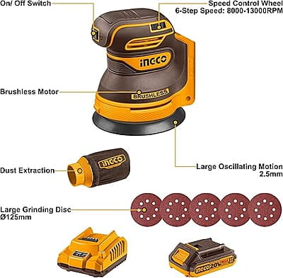 INGCO Lithium-Ion Cordless Random Orbit Sander CROSLI20021