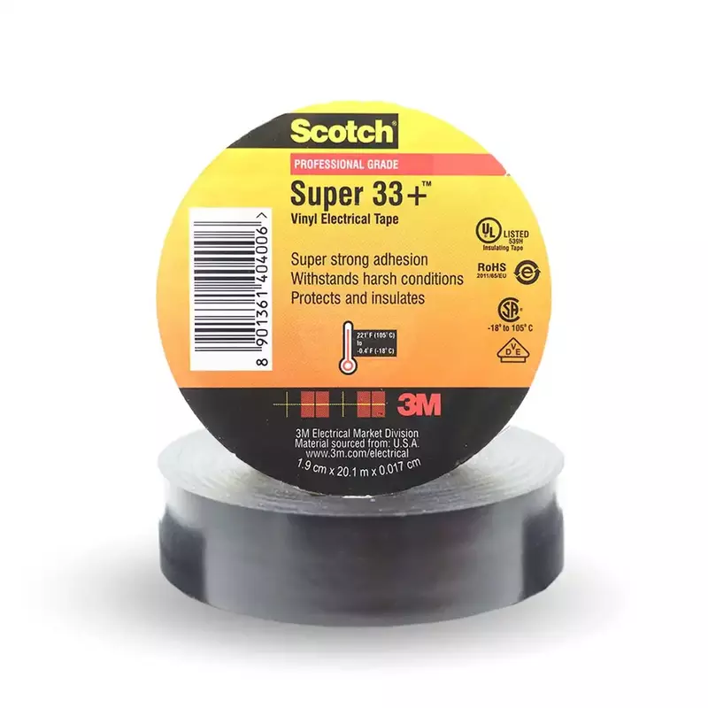 3M Scotch Super 33+ Vinyl Electrical Tape – Black, 3/4" x 66Ft (19.05mm x 20.11m) | Premium Insulation Tape