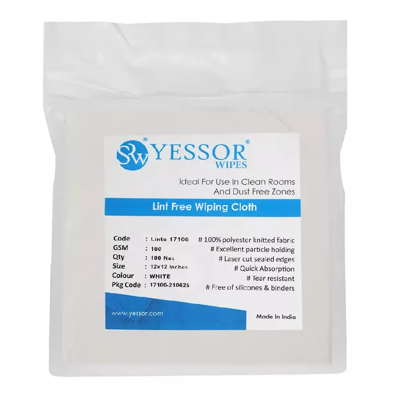 Yessor Wipes | Lint Free Cloth | 100GSM | Colour:White | Size :12"x12" | Model -17100