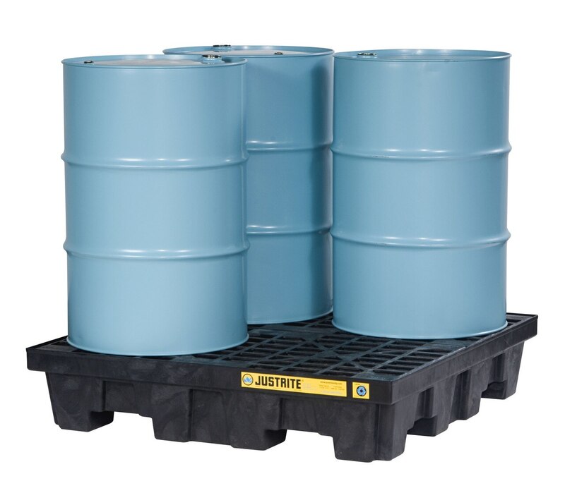JUSTRITE - 28637 - 4 DRUM PALLET With Drain - Colour: Black