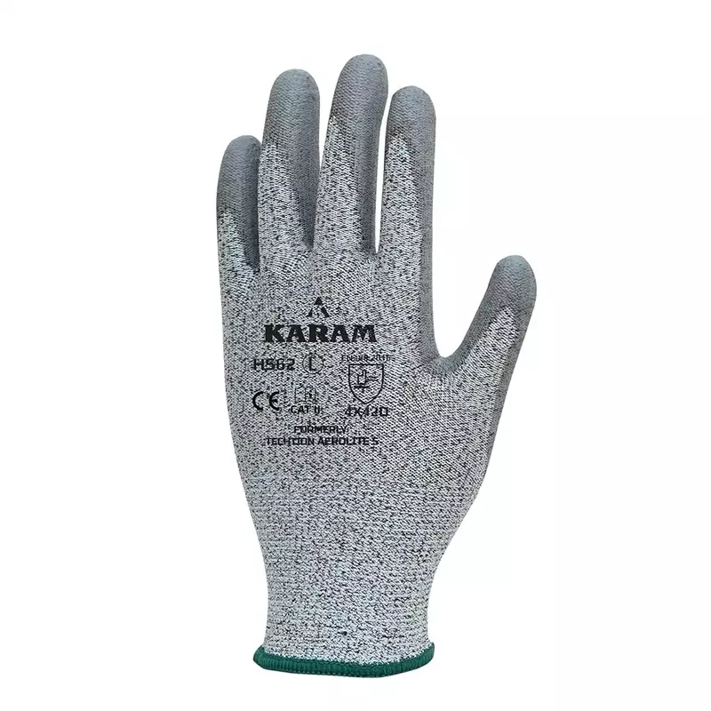 Karam Safety Gloves | 13GG HPPE/Glass | TDM-Level D shell with PU Palm coated glove | 4X42D | Model: HS62