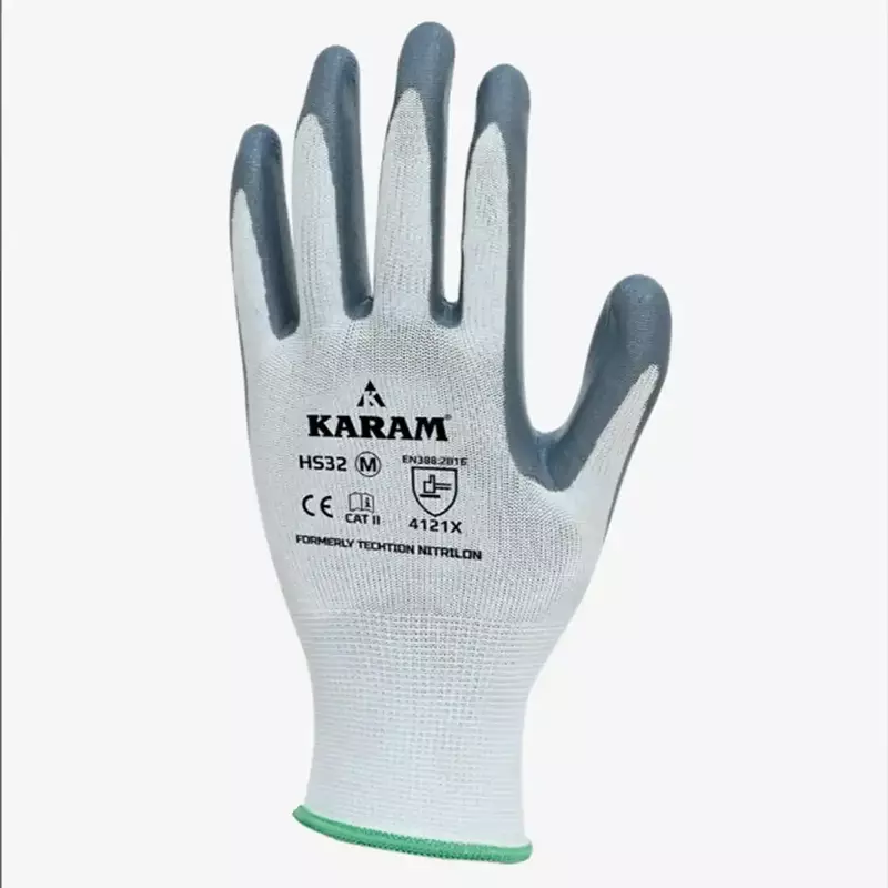 Karam Safety Gloves | 13GG Polyester with Nitrile palm coated gloves | 4121X | Model: HS32