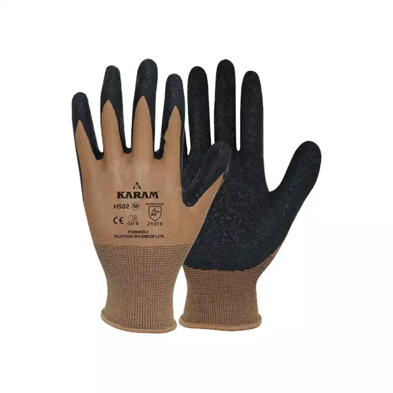 Karam Safety Gloves | 13GG Lightweight | Latex coated gloves for optimum dexterity | 2131X | Model: HS02