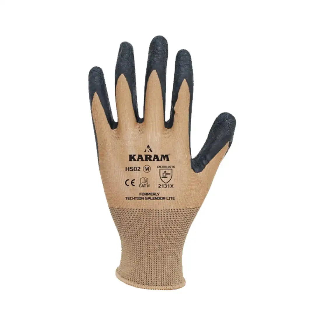 Karam Safety Gloves | 13GG Lightweight | Latex coated gloves for optimum dexterity | 2131X | Model: HS02